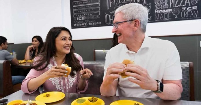 Apple CEO with Madhuri Dixit tasted Mumbai's vada pav