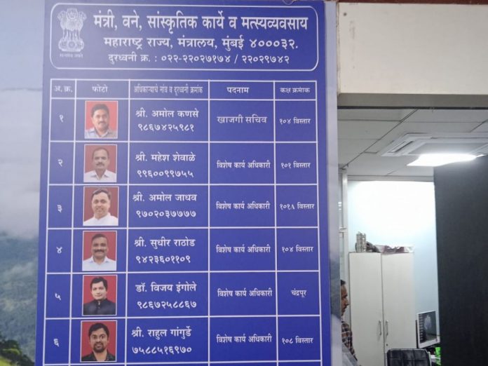 Sudhir Mungantiwar office outside Board names of officers with mobile numbers
